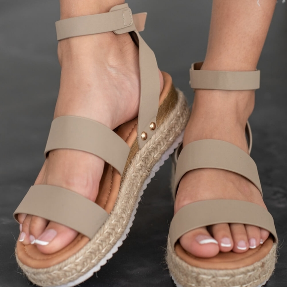 On the Doorstep Espadrille Platform Sandals in Taupe - Picture 2 of 5